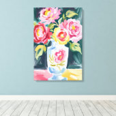 Levendige bloemenvaas schilderij canvas afdruk (Insitu (Houten vloer))