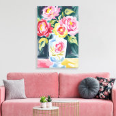 Levendige bloemenvaas schilderij canvas afdruk (Insitu (Woonkamer))