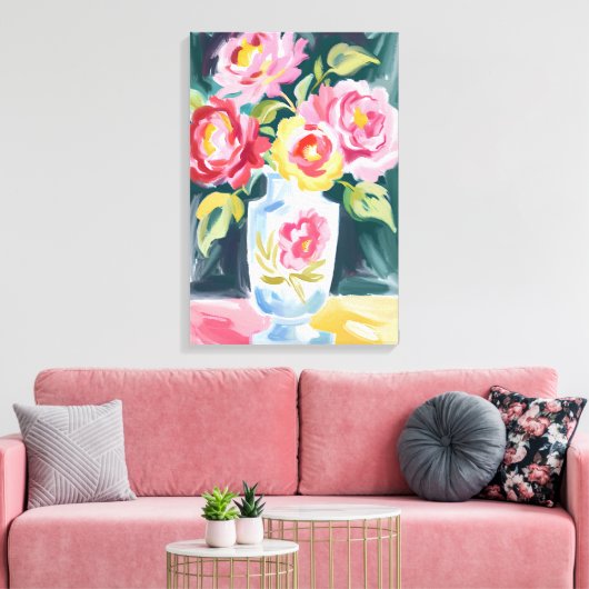 Levendige bloemenvaas schilderij canvas afdruk (Insitu (Woonkamer))