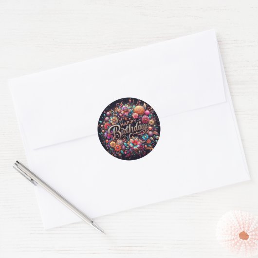 Levendige bloemenverjaardagsfeestje sticker (Envelop)