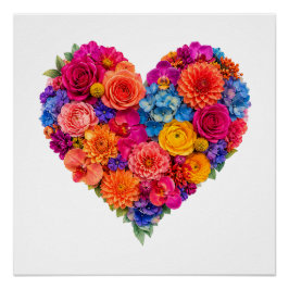 Levendige bloemhart arrangement van mooie kunst perfect poster