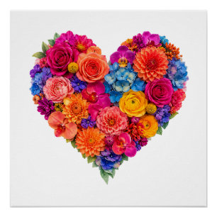 Levendige bloemhart arrangement van mooie kunst perfect poster