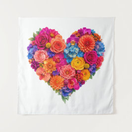 Levendige bloemhart arrangement van mooie kunst wandkleed