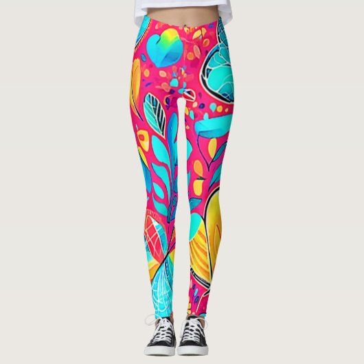 Levendige bloemhartkunst leggings (Voorkant)