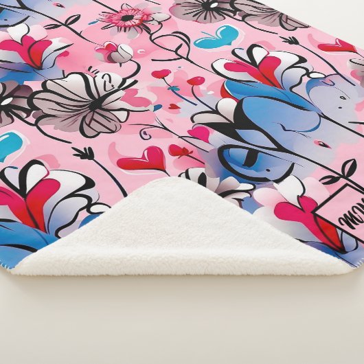 Levendige, bloemige harten en bloemen monogram sherpa deken (3/4)