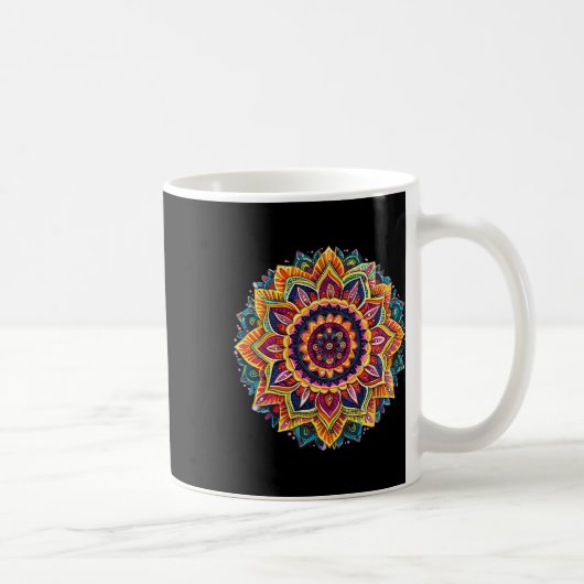 Levendige Bloemige Mandala Chakra Circulaire Symme Koffiemok (Rechts)