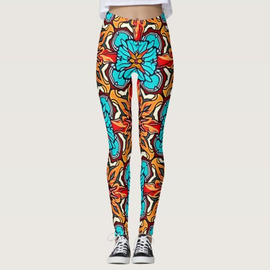 Levendige Bloemige Mandala Herhalings Kunst Leggings (Voorkant)