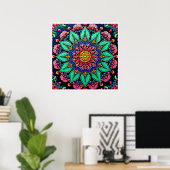 Levendige Bloemige Mandala Kunst Poster (Thuiskantoor)