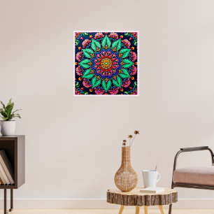 Levendige Bloemige Mandala Kunst Poster