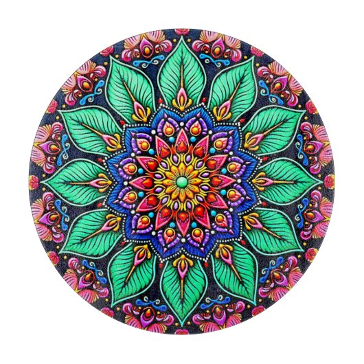 Levendige Bloemige Mandala Kunst Snijplank (Voorkant)