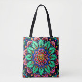 Levendige Bloemige Mandala Kunst Tote Bag (Voorkant)