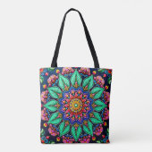 Levendige Bloemige Mandala Kunst Tote Bag (Achterkant)