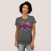 Levendige bloemige schedel voor de Dag van de Dode T-shirt (Voorkant volledig)