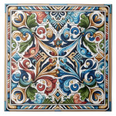 Levendige bloemige Tegel met ingewikkelde patronen Tegeltje (Voorkant)