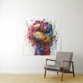 Levendige Bloemige Vuist Kunst: Kracht En Weerstan Wandkleed
