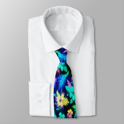 Levendige Bloempatronen in Neon Hues Stropdas (Gebonden)