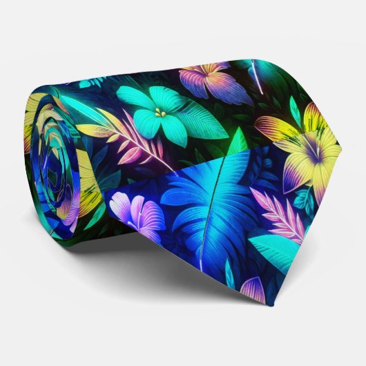 Levendige Bloempatronen in Neon Hues Stropdas (Opgerold)