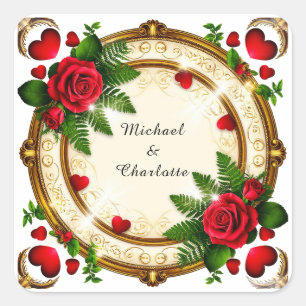 Levendige Bloemrijke Frame Ontwerp Vierkante Sticker