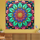 Levendige Bloemrijke Mandala Kunst Canvas Afdruk (Insitu (Woonkamer))