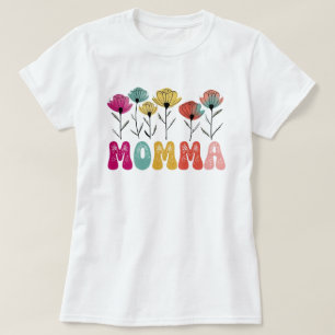 Levendige bloemrijke MOMMA-typografie voor Moederd T-shirt