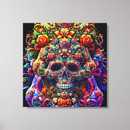 Levendige Bloemrijke Super Suiker Schedel Canvas Afdruk