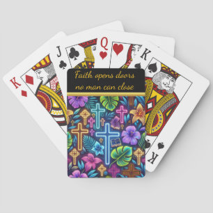 Levendige bloemschikking met gloeiende kruizen pokerkaarten