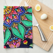 Levendige bloemschildering Mandala Kunst Theedoek (Quarter Fold)
