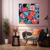 Levendige bloesems: Art Deco Bloemen Explosie Perfect Poster
