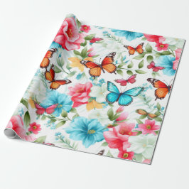 Levendige bloesems en vlinders cadeaupapier
