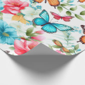 Levendige bloesems en vlinders cadeaupapier (Hoek)