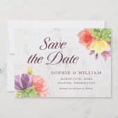 Levendige Bloesems Marmer Bewaar de Datum Save The Date (Voorkant)