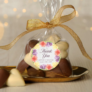 Levendige bloesems marmer dank u ronde sticker