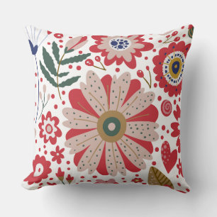Levendige Bloesems, Rood, Beige, Groen Kussen