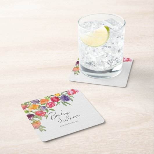 Levendige Blooms Bright Tulips Baby shower Kartonnen Onderzetters (Insitu)