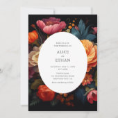 Levendige Blooms Donkere Botanische Bruiloft Kaart (Voorkant)