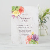 Levendige Blooms Marble Engagement Party Kaart (Staand voorkant)