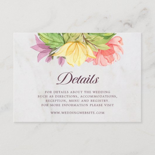 Levendige Blooms Marmer Details Informatiekaartje (Voorkant)