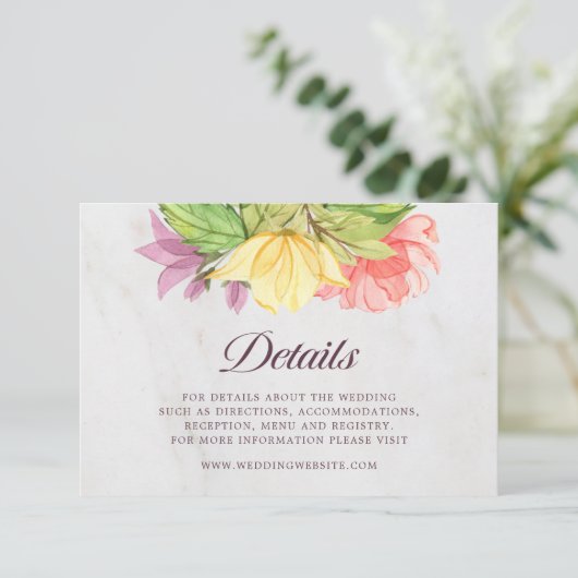 Levendige Blooms Marmer Details Informatiekaartje (Staand voorkant)