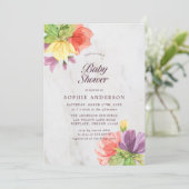 Levendige Blooms Marmeren Baby shower Kaart (Staand voorkant)