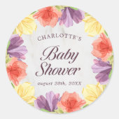 Levendige Blooms Marmeren Baby shower Ronde Sticker (Voorkant)