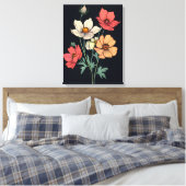 Levendige Blooms op zwart Canvas Afdruk (Insitu (Slaapkamer))