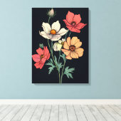 Levendige Blooms op zwart Canvas Afdruk (Insitu (Houten vloer))