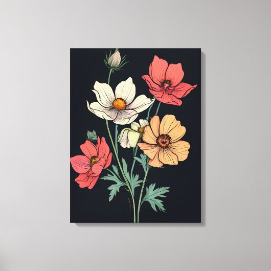 Levendige Blooms op zwart Canvas Afdruk (Voorkant)