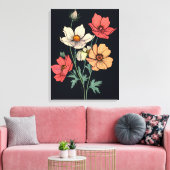 Levendige Blooms op zwart Canvas Afdruk (Insitu (Woonkamer))