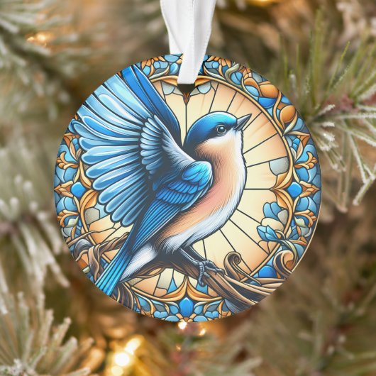 Levendige Blue Bird neergestreken op Glas in lood Ornament (Boom)