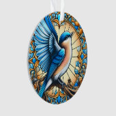 Levendige Blue Bird neergestreken op Glas in lood Ornament (voorkant)