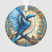 Levendige Blue Bird neergestreken op Glas in lood Ornament (achterkant)