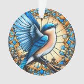 Levendige Blue Bird neergestreken op Glas in lood Ornament (voorkant)