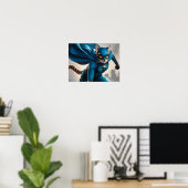 Levendige Blue-Caped Feline Superhero met een bril Poster (Thuiskantoor)