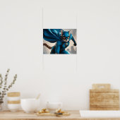 Levendige Blue-Caped Feline Superhero met een bril Poster (Keuken)